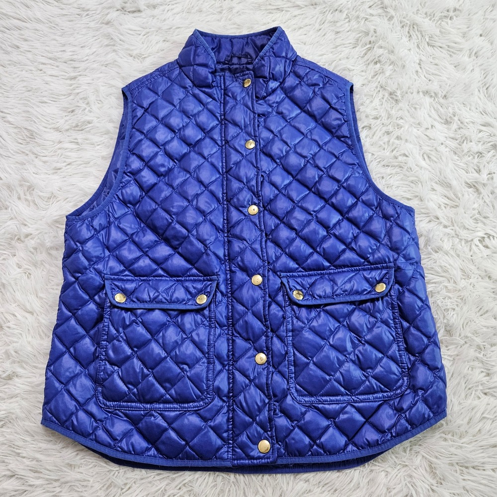 J.Crew Royal Blue Quilted Down Puffer Down Filled Zip Snap Vest Sz LP Gorpcore